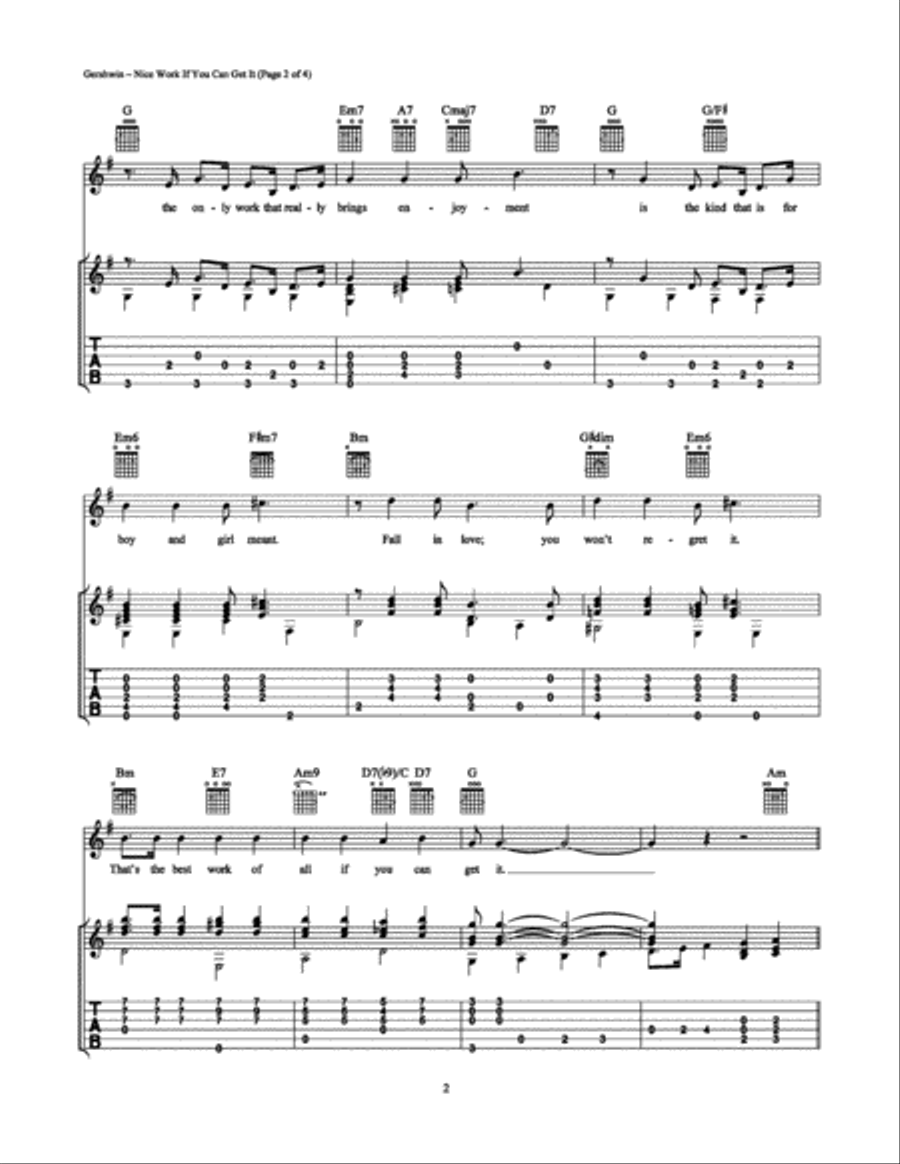 Nice Work If You Can Get It Guitar Tablature scores gallery preview page 2