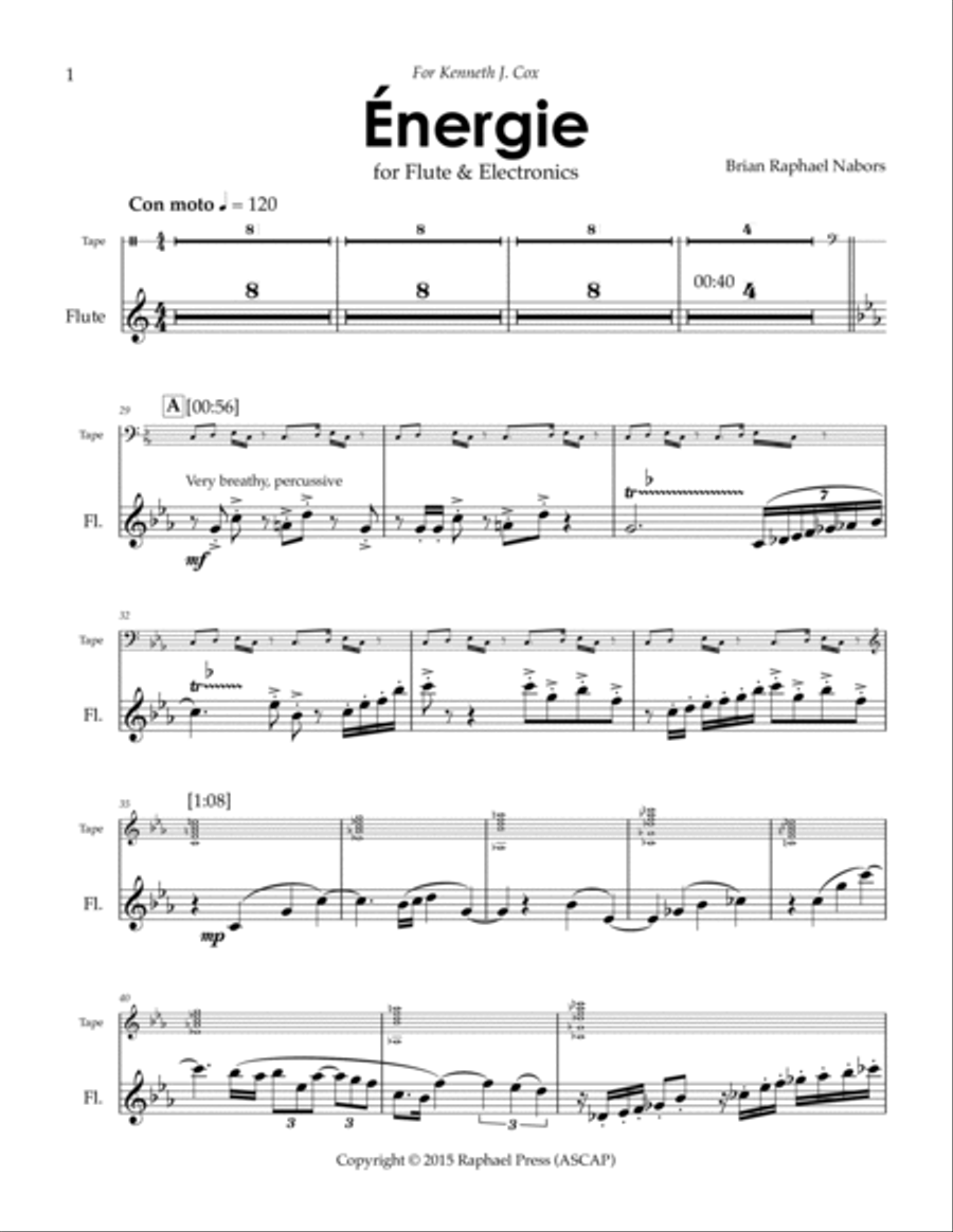 Énergie for solo flute & fixed format electronics Flute Solo scores gallery preview page 4