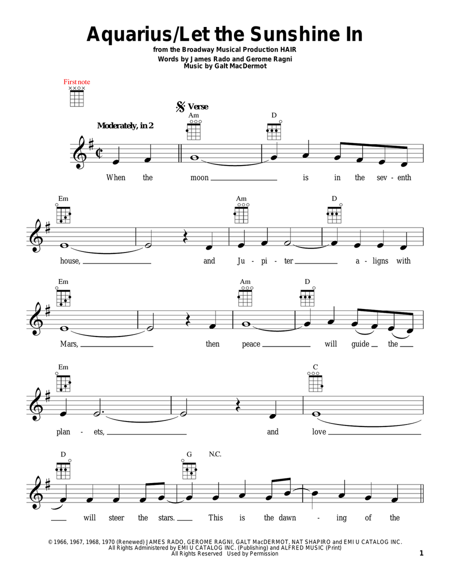 Aquarius Ukulele scores gallery preview page 1