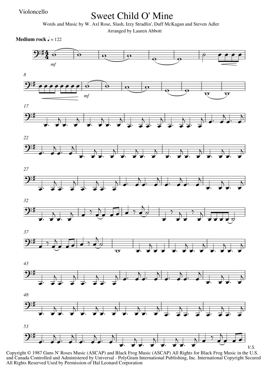 Sweet Child O' Mine String Quartet scores gallery preview page 1