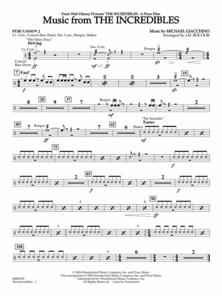 Music from “The Incredibles” by Michael Giacchino Concert Band - Sheet Music