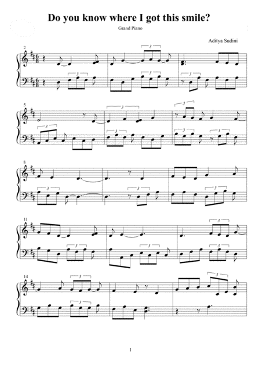 Do you know where I got this smile? Piano Solo scores gallery preview page 1