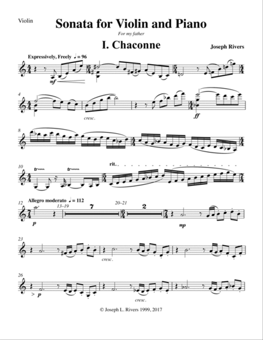 Sonata for Violin and Piano - Violin Part Violin scores gallery preview page 2