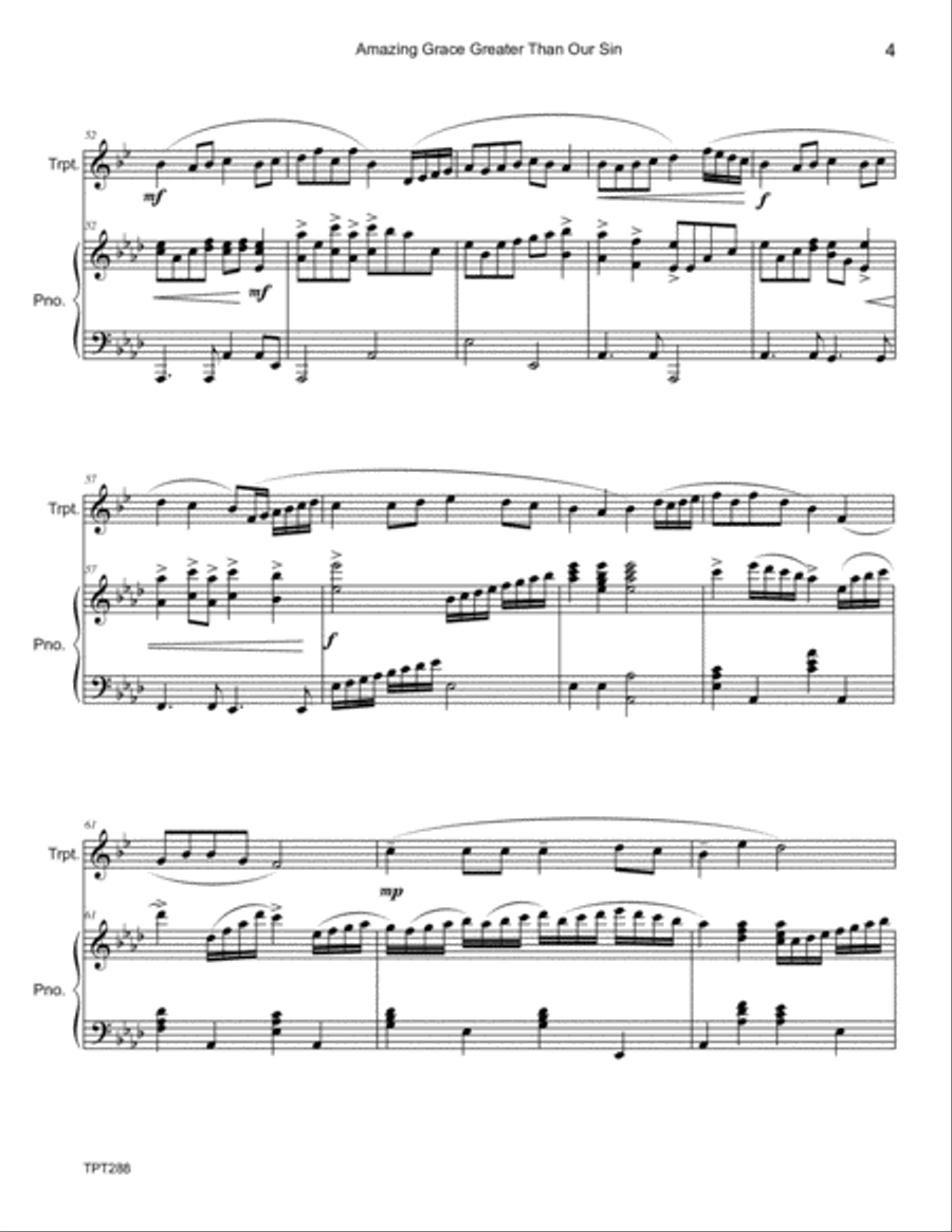 AMAZING GRACE GREATER THAN OUR SIN - TRUMPET SOLO with Piano Accompaniment Trumpet Solo scores gallery preview page 4