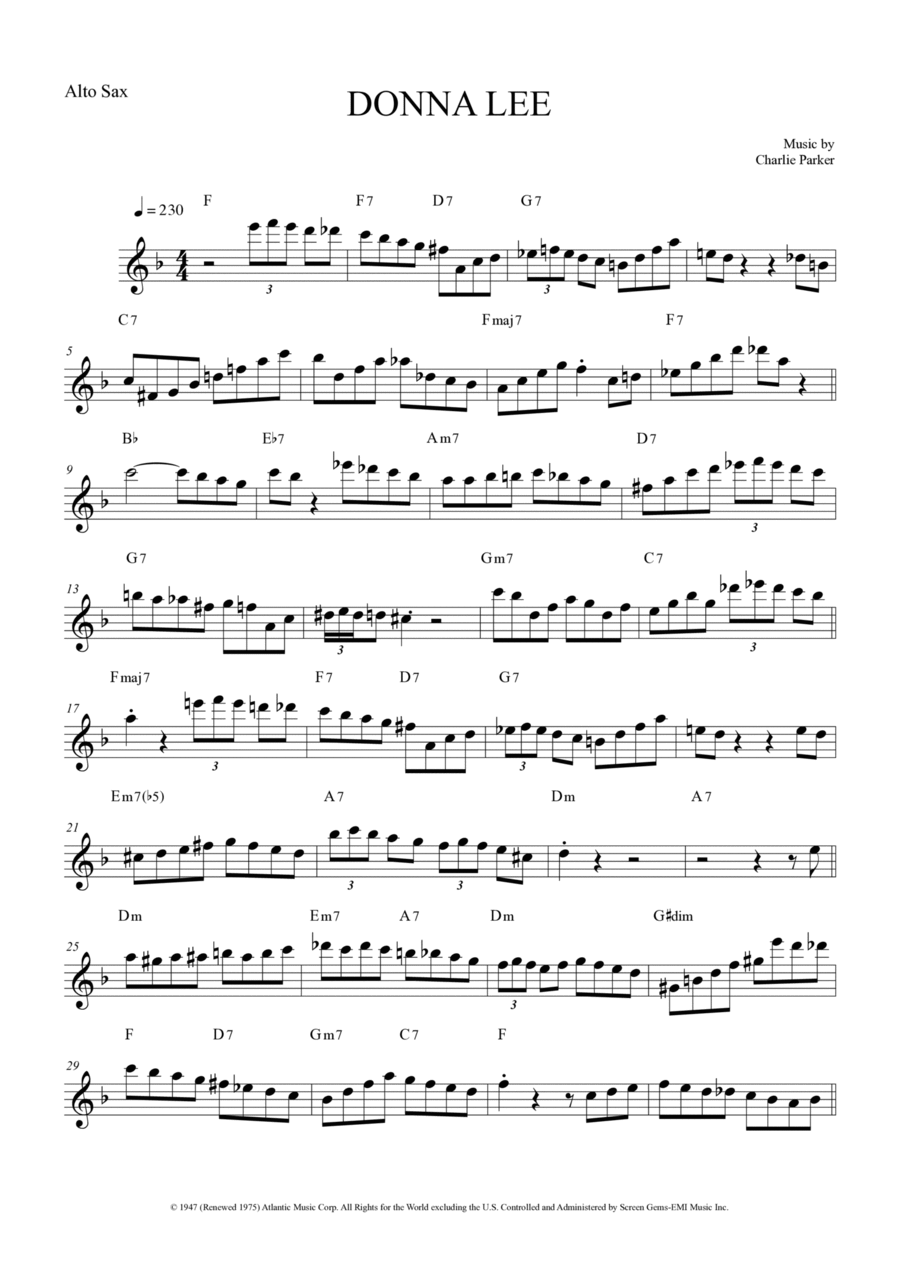Donna Lee Alto Saxophone scores gallery preview page 1