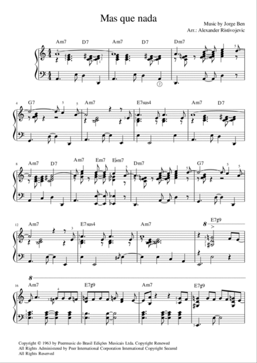 Mas Que Nada Piano Solo scores gallery preview page 2