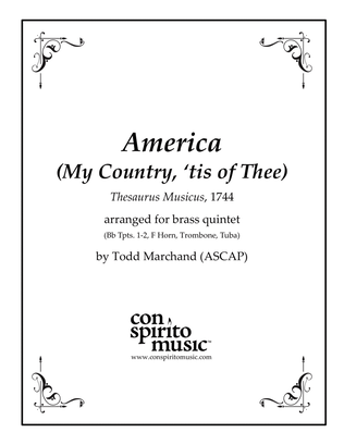 Book cover for America (My Country, 'tis of Thee) - brass quintet