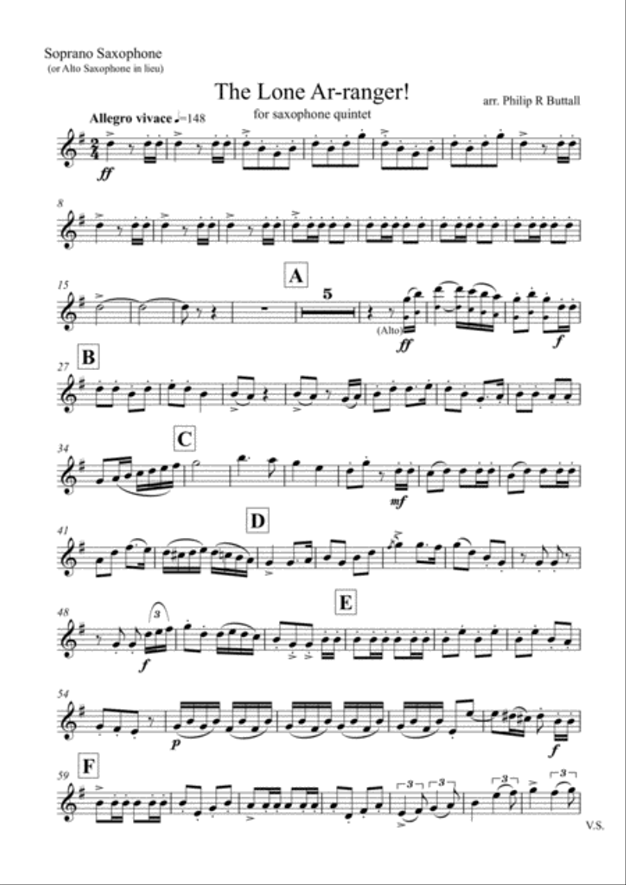The Lone Ar-ranger (Saxophone Quintet) - Set of Parts [x5] Saxophone Quintet scores gallery preview page 1
