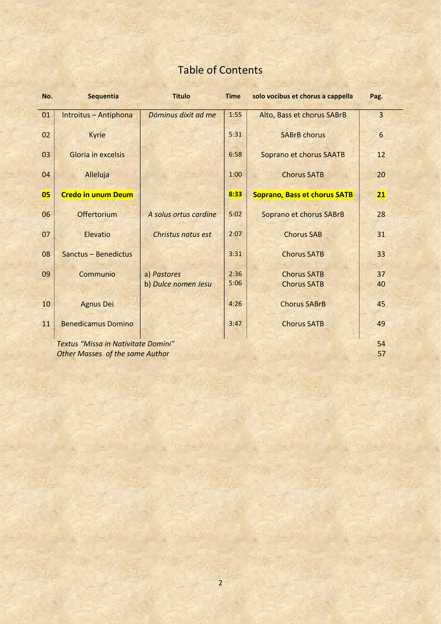 Credo in unum Deum - Missa in Nativitate Domini - Solo voices and SATB chorus a cappella 4-Part scores gallery preview page 2