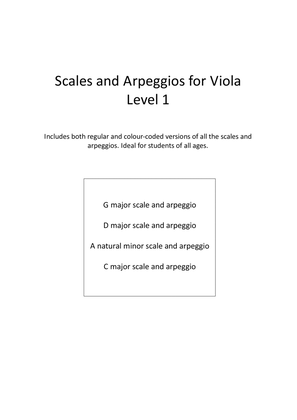 Scales and arpeggios for viola - Level (grade) 1. Includes additional colour-coded notation and guid
