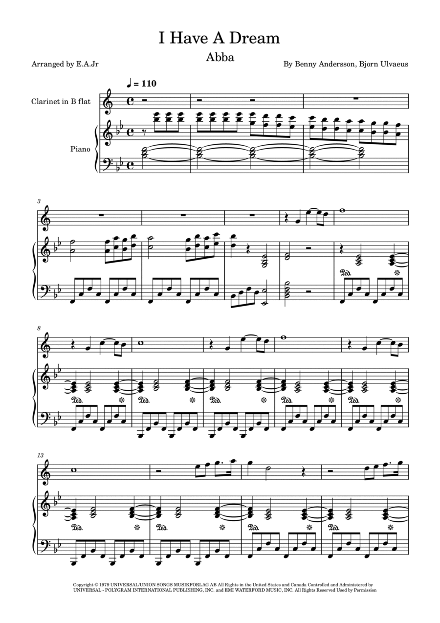 I Have A Dream B-Flat Clarinet scores gallery preview page 1