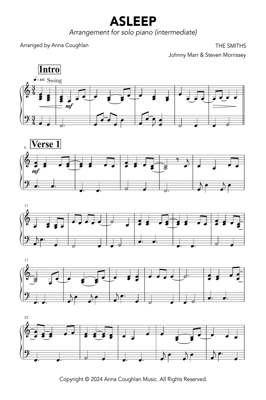 Asleep Piano Solo scores gallery preview page 1