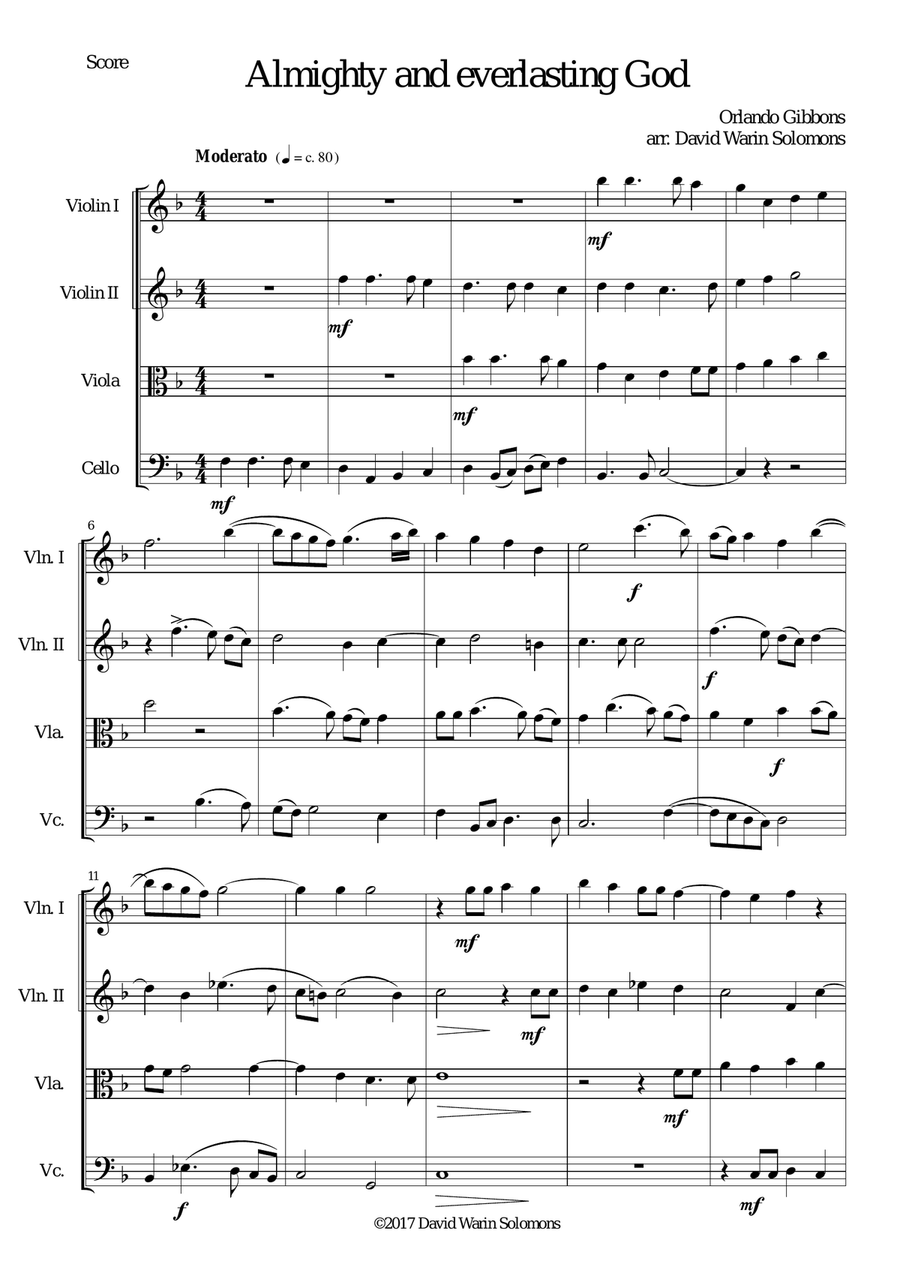 Almighty and everlasting God for string quartet String Quartet scores gallery preview page 1
