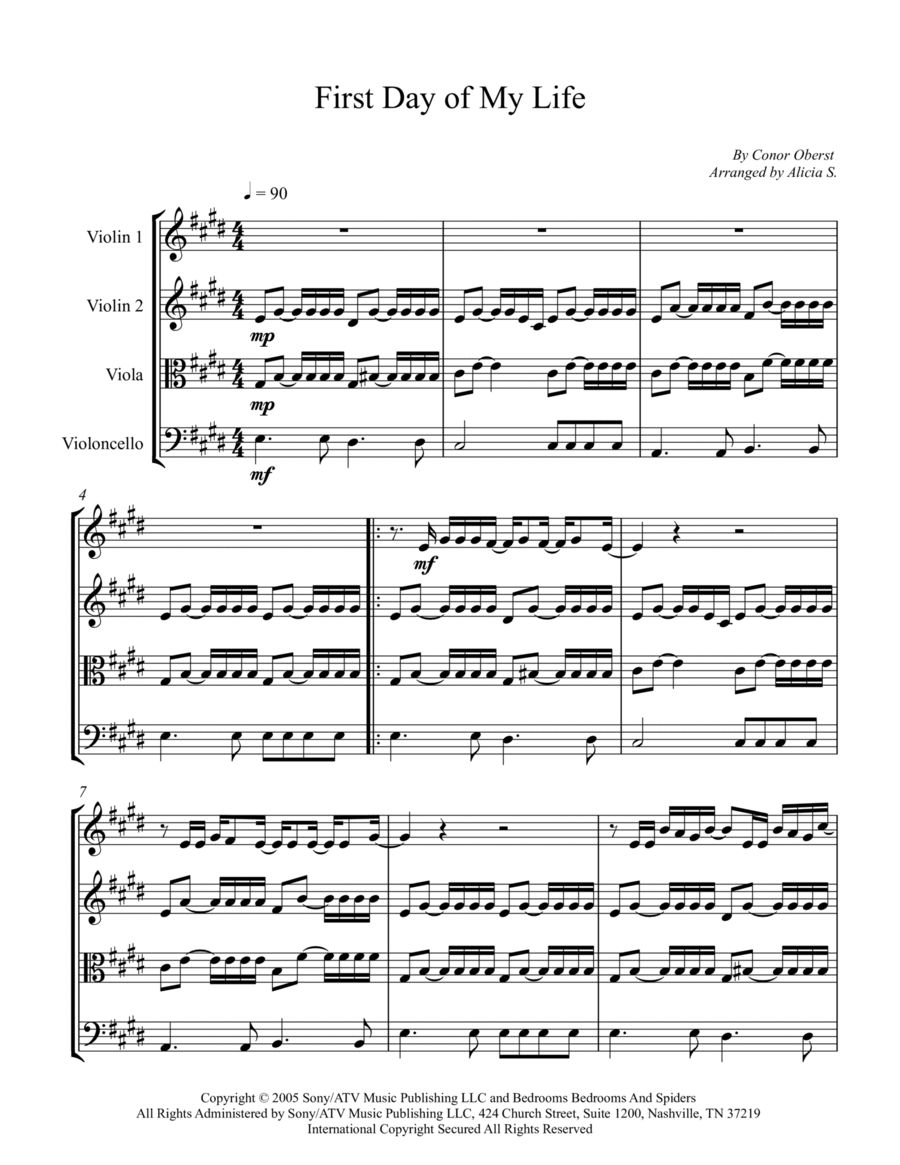 First Day Of My Life String Quartet scores gallery preview page 1