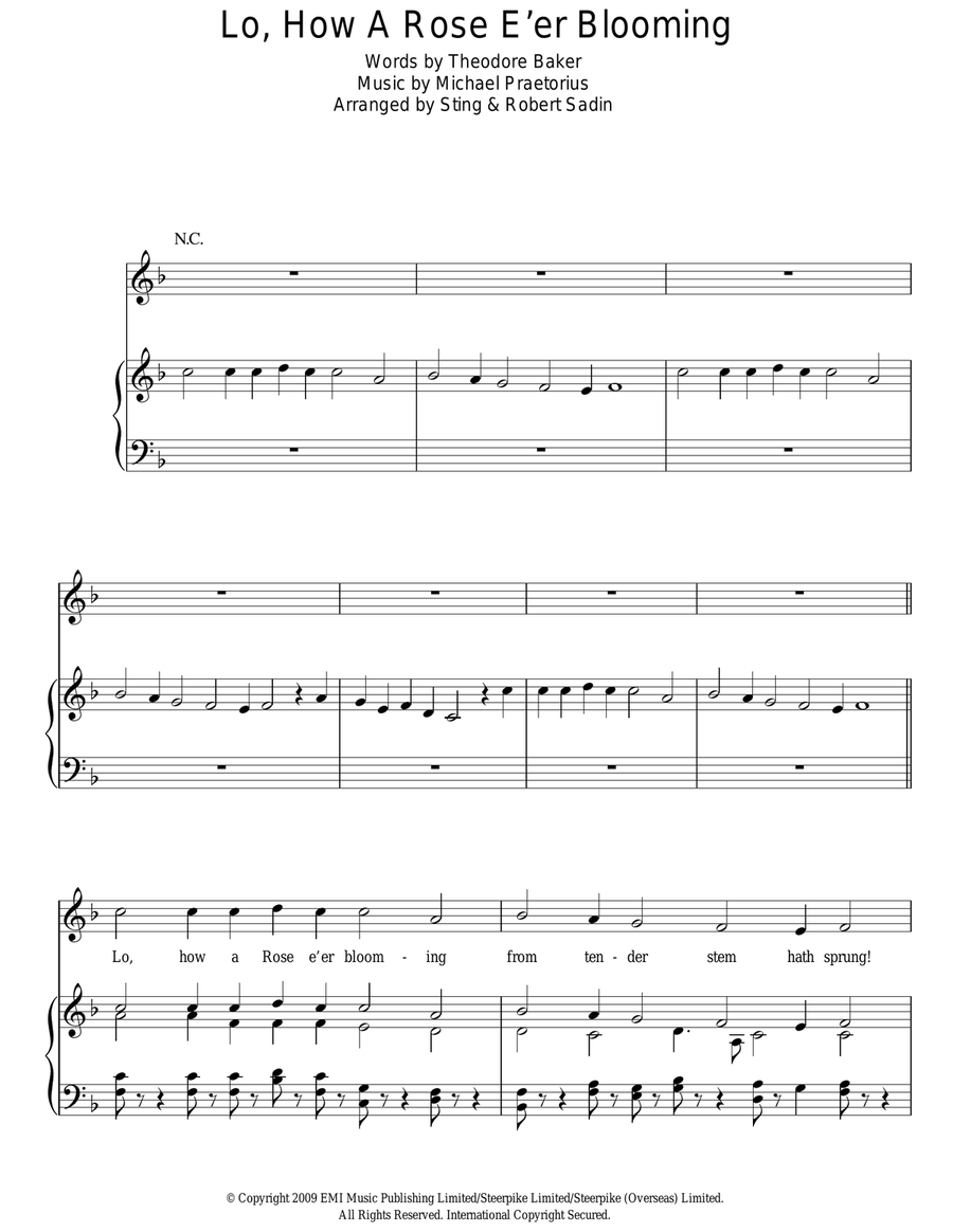Lo, How A Rose E'er Blooming Piano, Vocal, Guitar scores gallery preview page 1