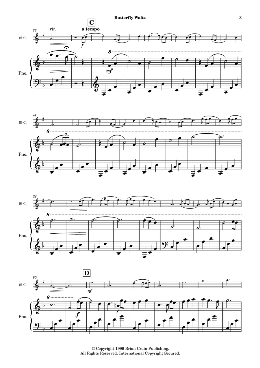 Butterfly Waltz B-Flat Clarinet scores gallery preview page 4