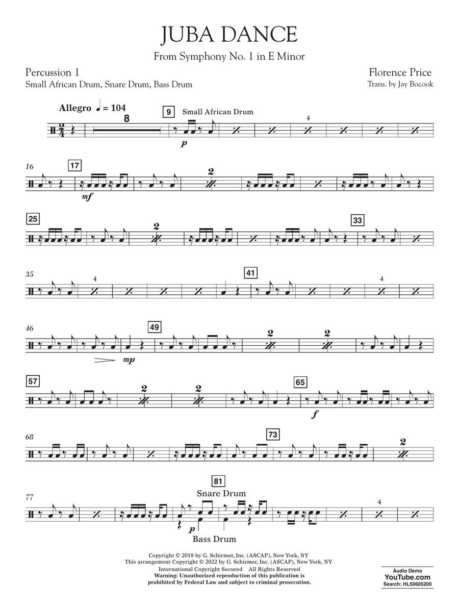 Juba Dance (from Symphony No. 1) - Percussion 1 Concert Band scores gallery preview page 1