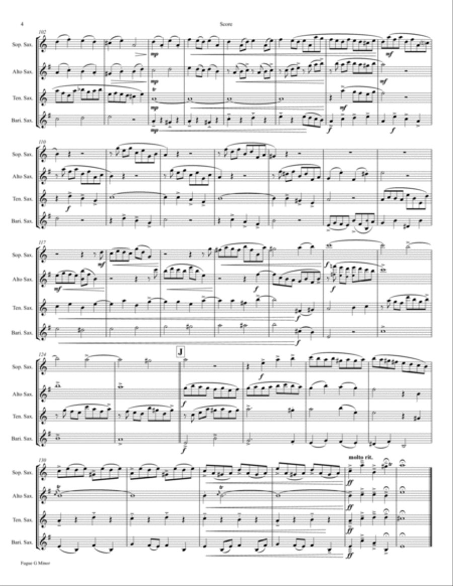Fugue G Minor - (the 'little') - BWV 578 - Swing - Saxophone Quartet Saxophone Quartet scores gallery preview page 4