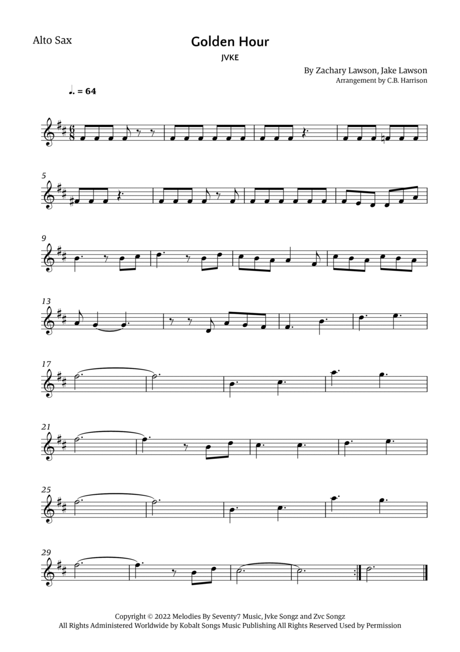 Golden Hour Alto Saxophone scores gallery preview page 1
