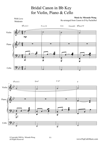 Bridal Canon in Bb - Violin, Piano & Cello