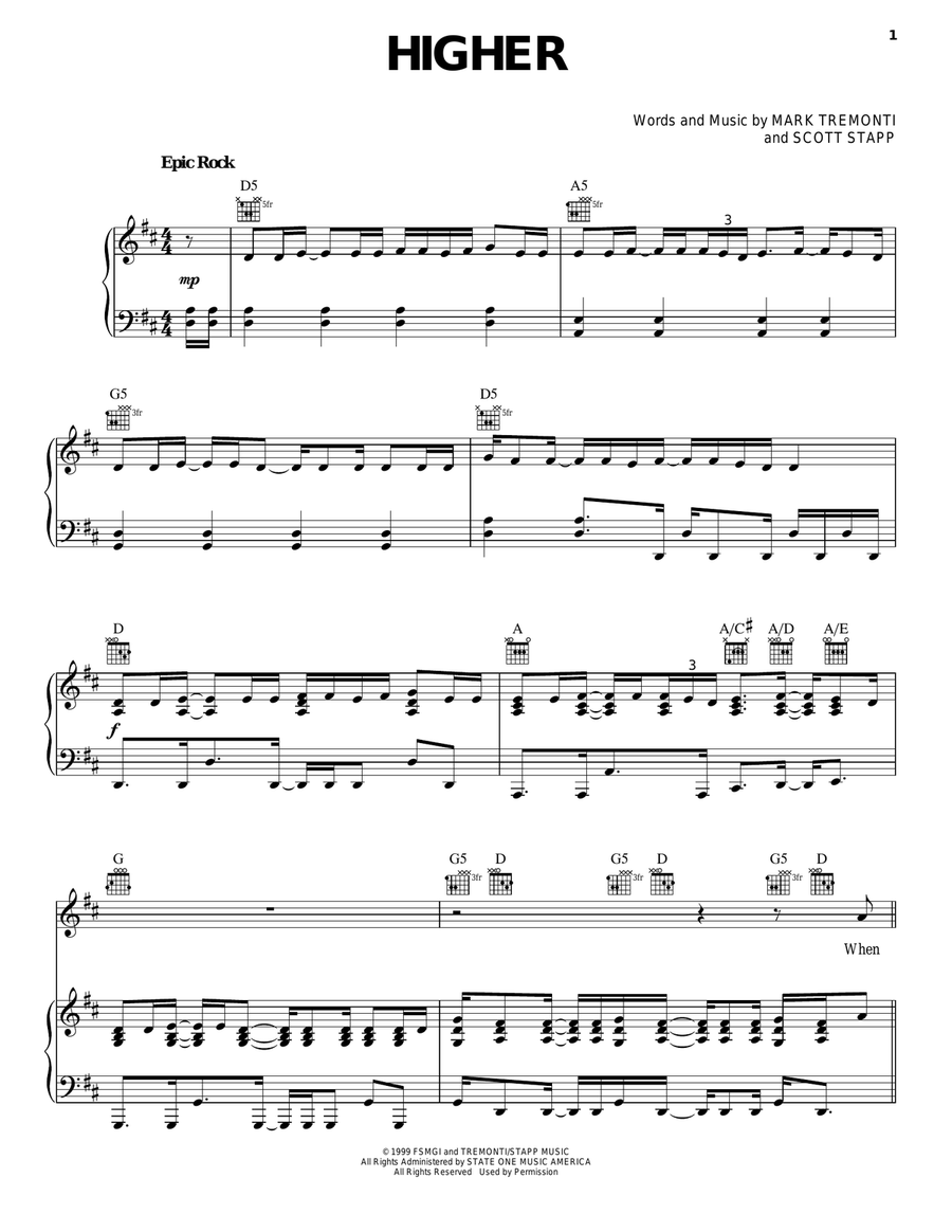 Higher Piano, Vocal, Guitar scores gallery preview page 1