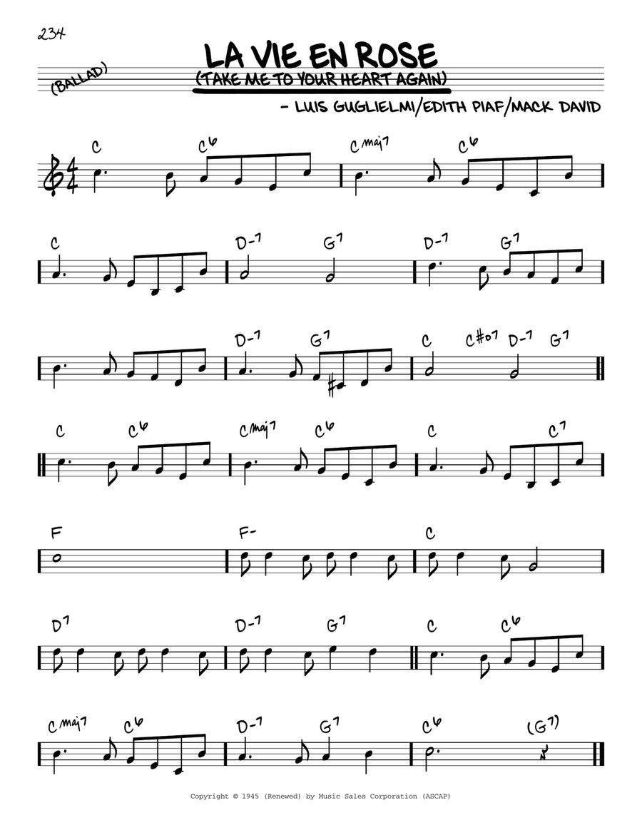 La Vie En Rose (Take Me To Your Heart Again) Piano scores gallery preview page 1