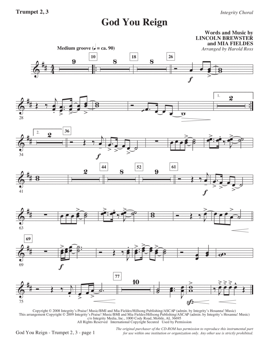 God You Reign - Trumpet 2 & 3 Choir scores gallery preview page 1