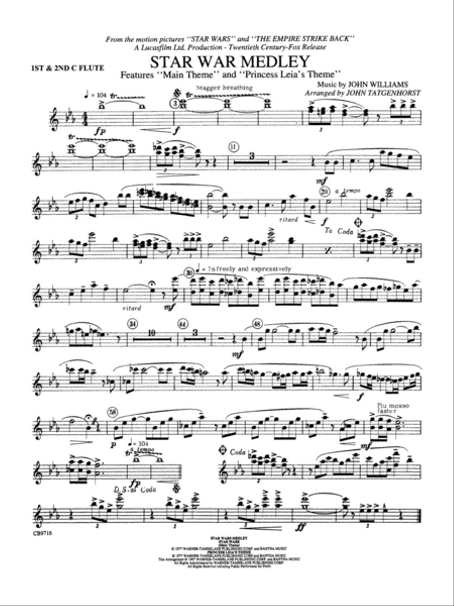 Star Wars Medley 1st 2nd Flute by John Williams Concert Band