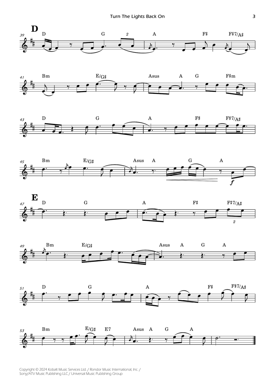 Turn The Lights Back On B-Flat Clarinet scores gallery preview page 3