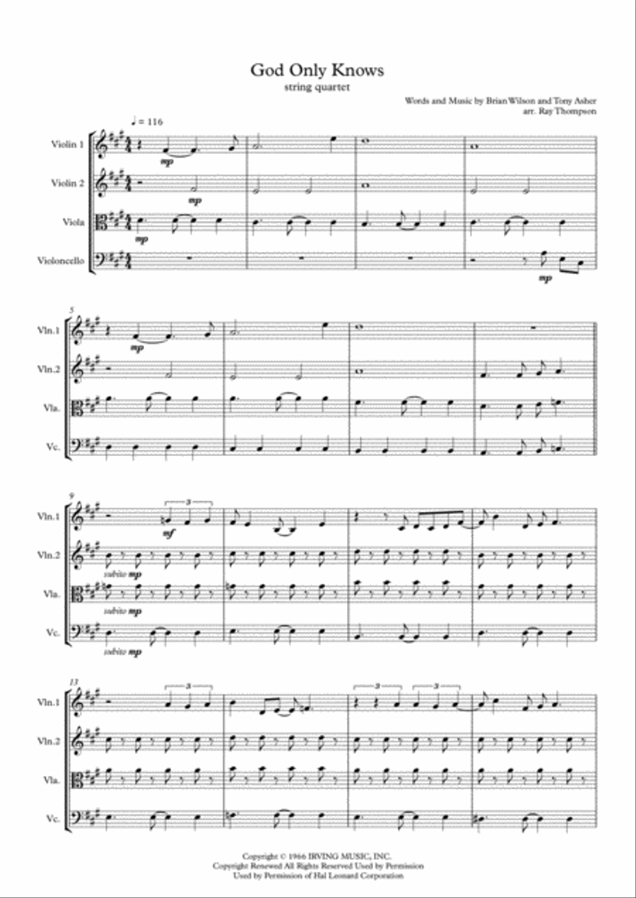 God Only Knows String Quartet scores gallery preview page 2