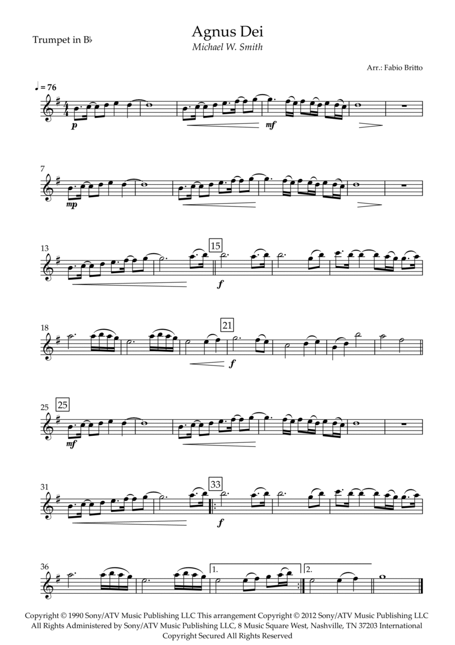 Agnus Dei Agnus Dei B-Flat Trumpet scores gallery preview page 1