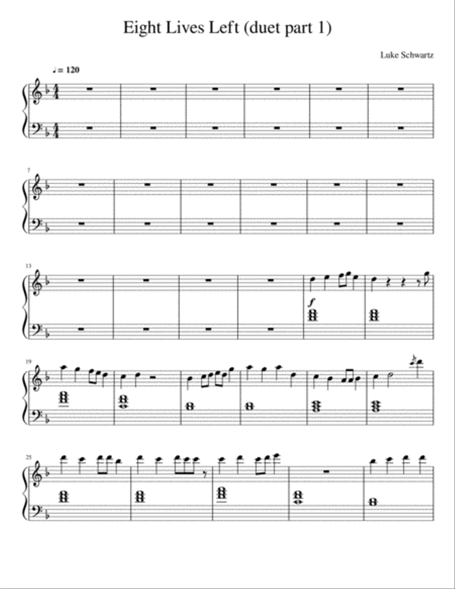 Eight Lives Left Piano scores gallery preview page 1