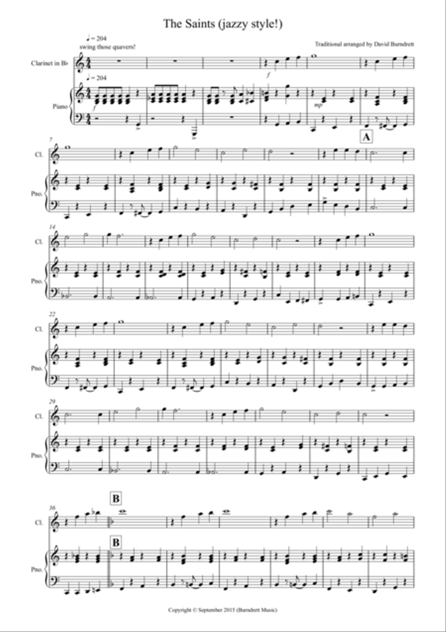 The Saints (Jazzy Style!) for Clarinet and Piano Clarinet Solo scores gallery preview page 1