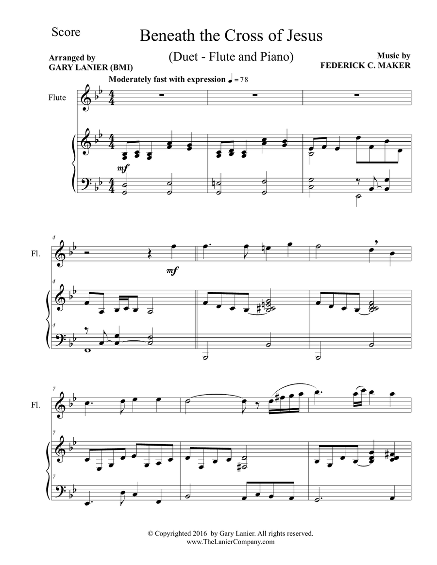 Gary Lanier: BENEATH THE CROSS OF JESUS (Duet – Flute & Piano with Parts) Flute Solo scores gallery preview page 2
