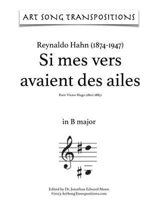 Book cover for HAHN: Si mes vers avaient des ailes (transposed to B major and B-flat major)