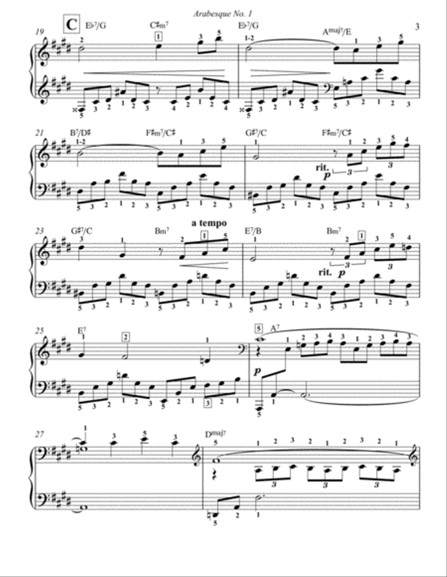 Arabesque No. 1 (Debussy) with piano fingering Piano Solo scores gallery preview page 3