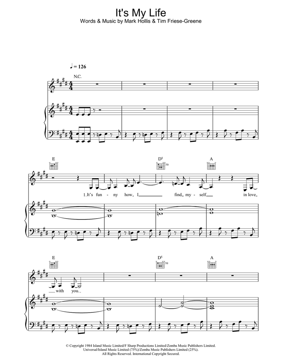 It's My Life It's My Life Piano, Vocal, Guitar scores gallery preview page 1