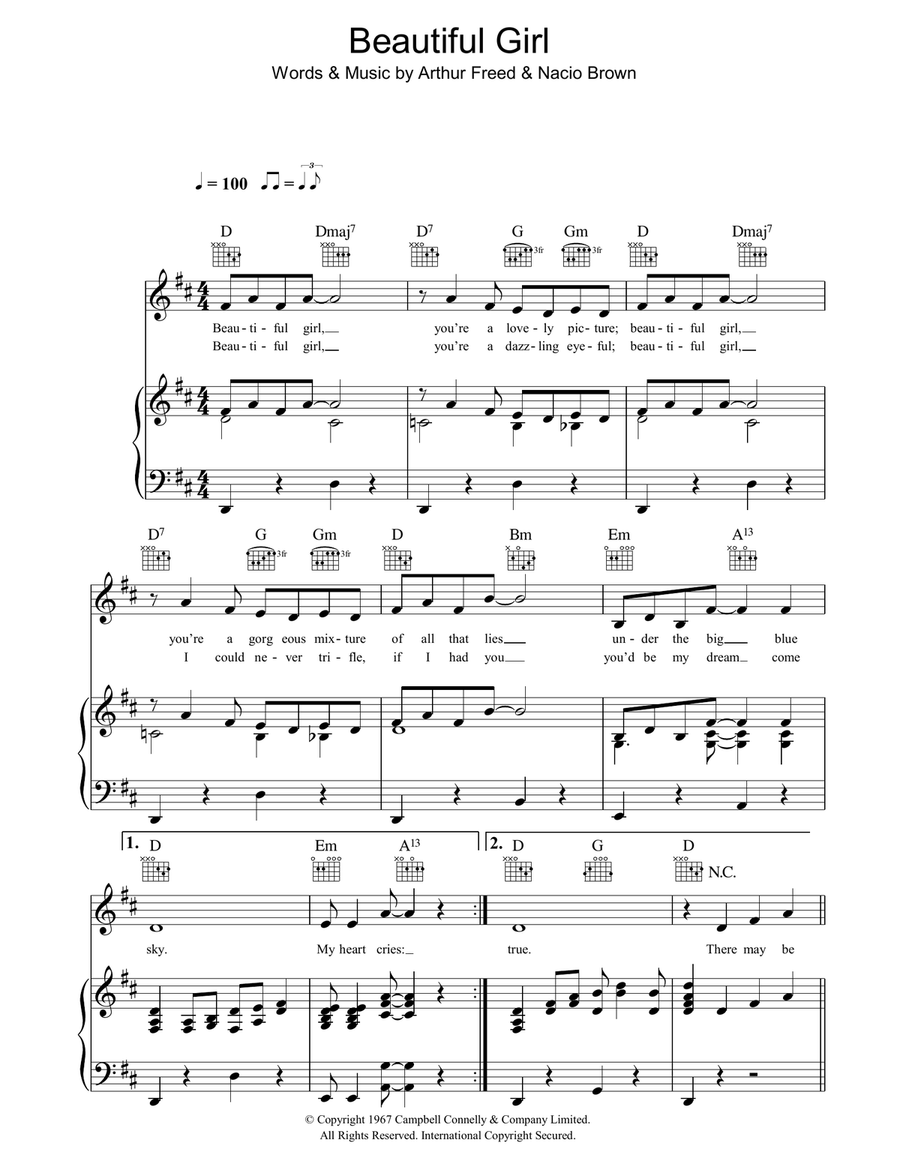 Beautiful Girl (from Singin' In The Rain) Guitar scores gallery preview page 1