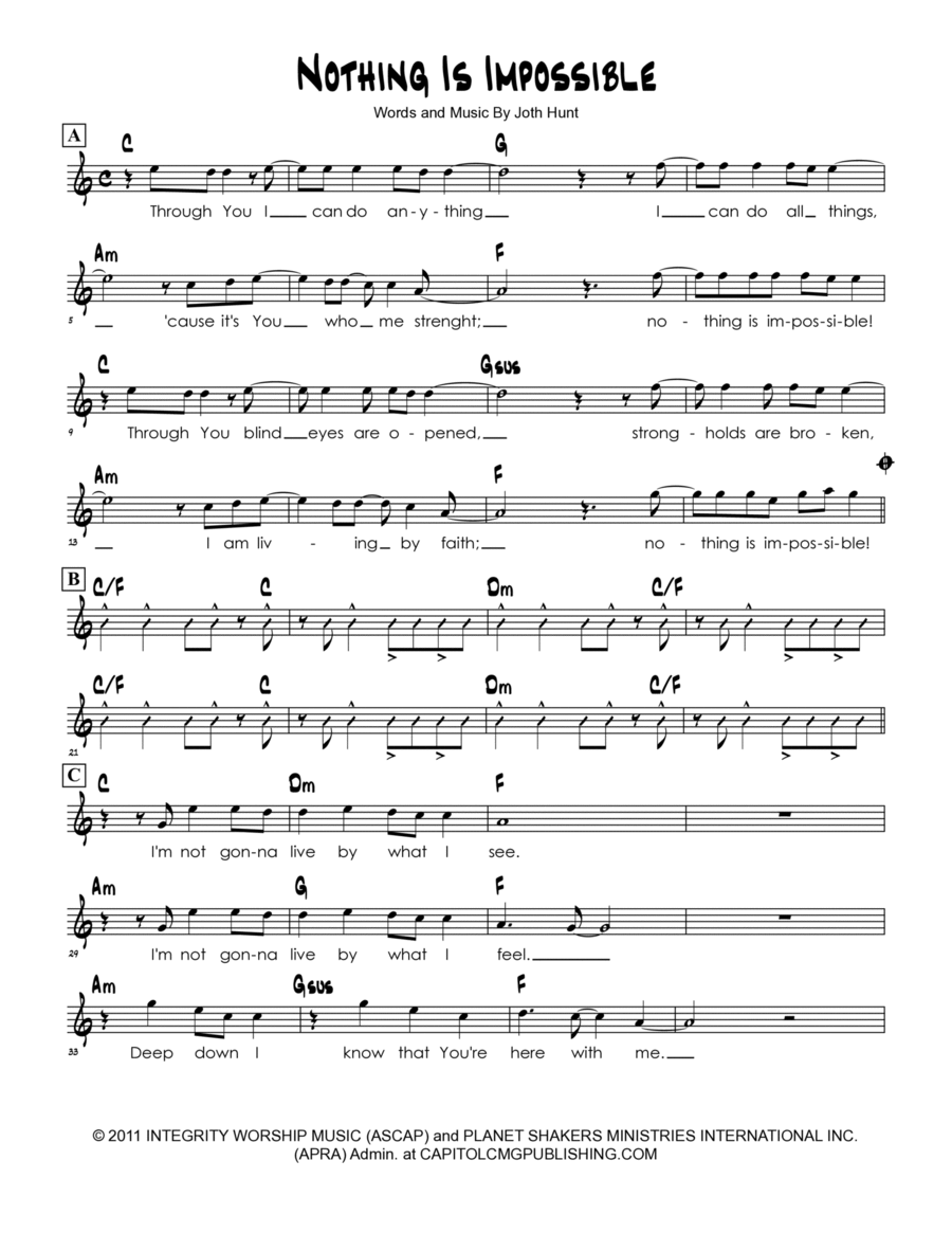 Nothing Is Impossible Easy Piano scores gallery preview page 1