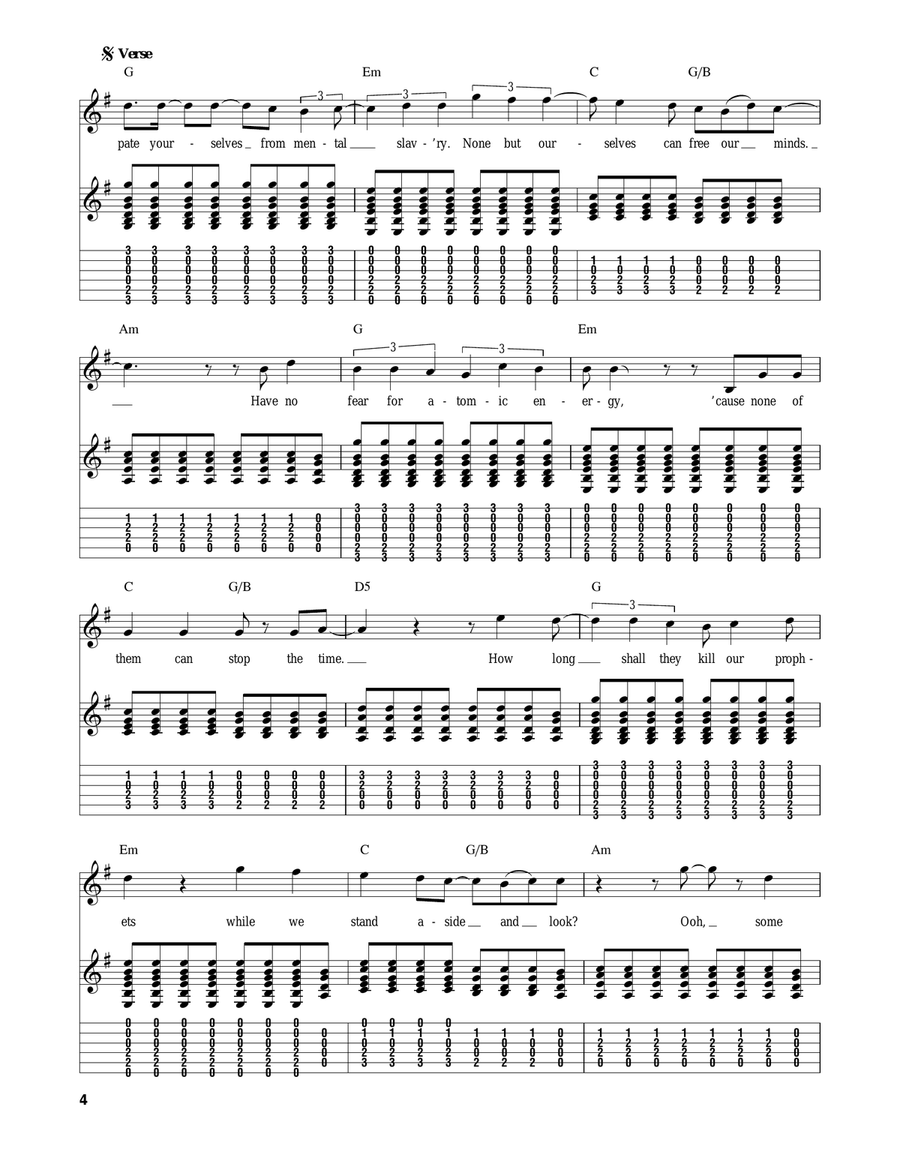 Redemption Song Acoustic Guitar scores gallery preview page 4