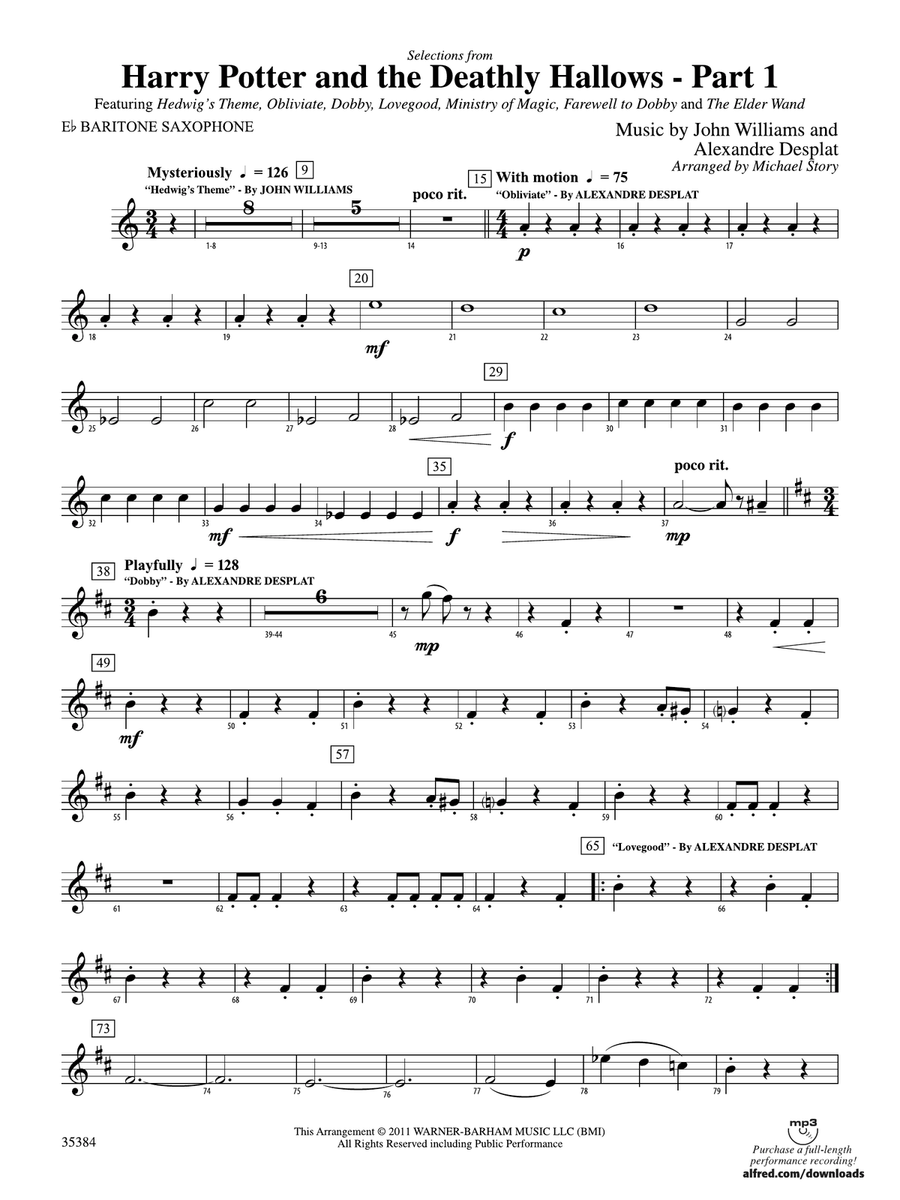 Harry Potter and the Deathly Hallows, Part 1, Selections from: E-flat Baritone Saxophone