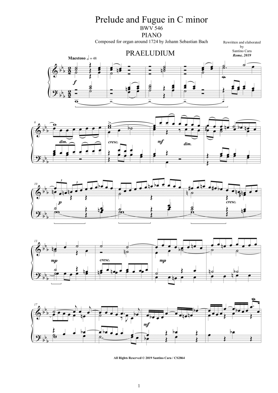 Bach - Prelude and Fugue in C minor BWV 546 for Piano Piano Solo scores gallery preview page 1