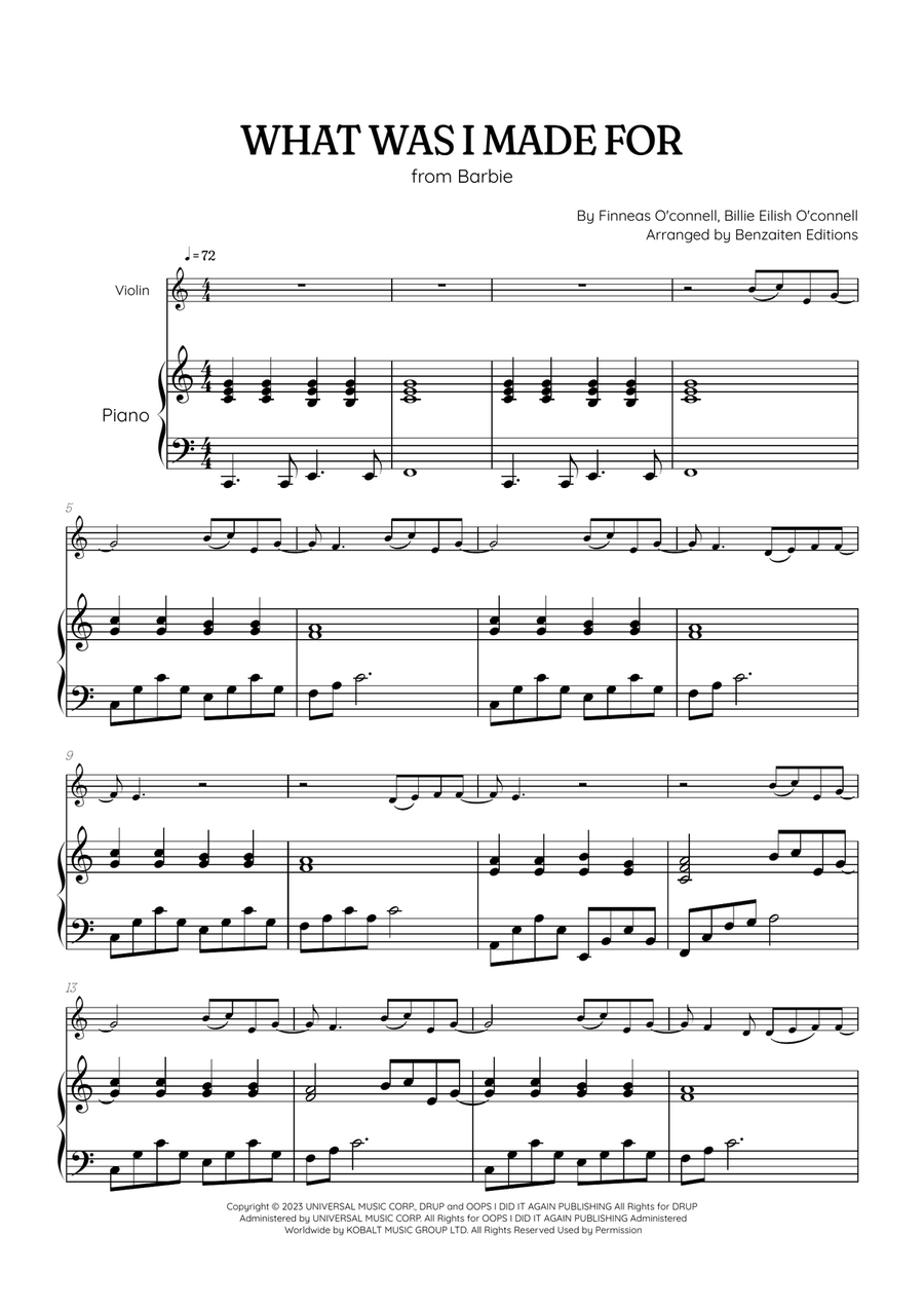 What Was I Made For? Violin Solo scores gallery preview page 1