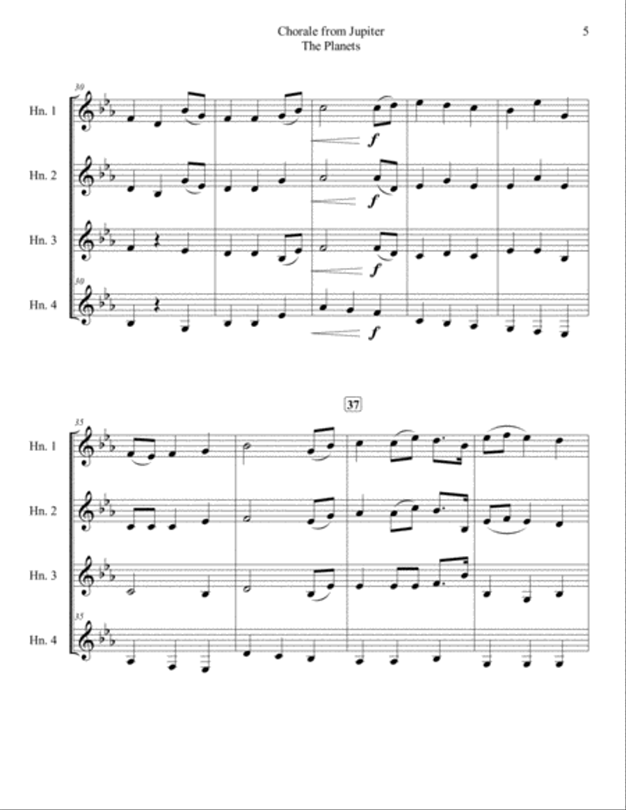 Chorale from Jupiter for French Horn Quartet French Horn Quartet scores gallery preview page 5