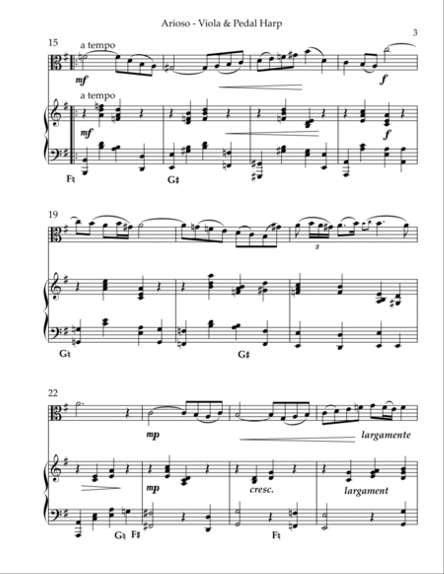 Arioso, Duet for Viola & Pedal Harp String Duet scores gallery preview page 3