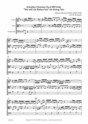 Six Schubler Chorales No.2 BWV.646 "Wo soll ich fliehen hin" for String Trio