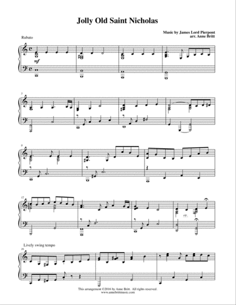 Jolly Old Saint Nicholas Jolly Old Saint Nicholas Piano Solo scores gallery preview page 1