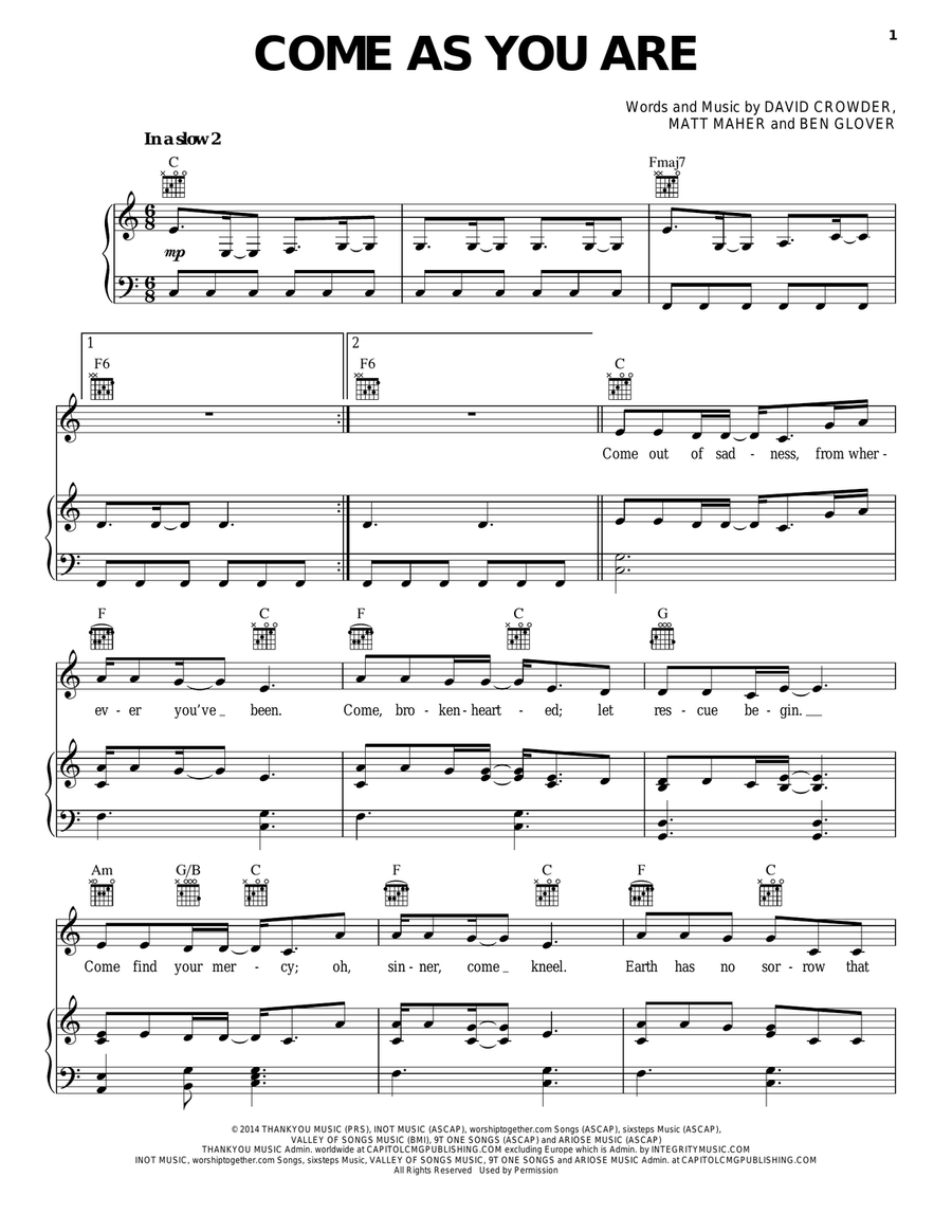 Come As You Are Come As You Are Piano, Vocal, Guitar scores gallery preview page 1