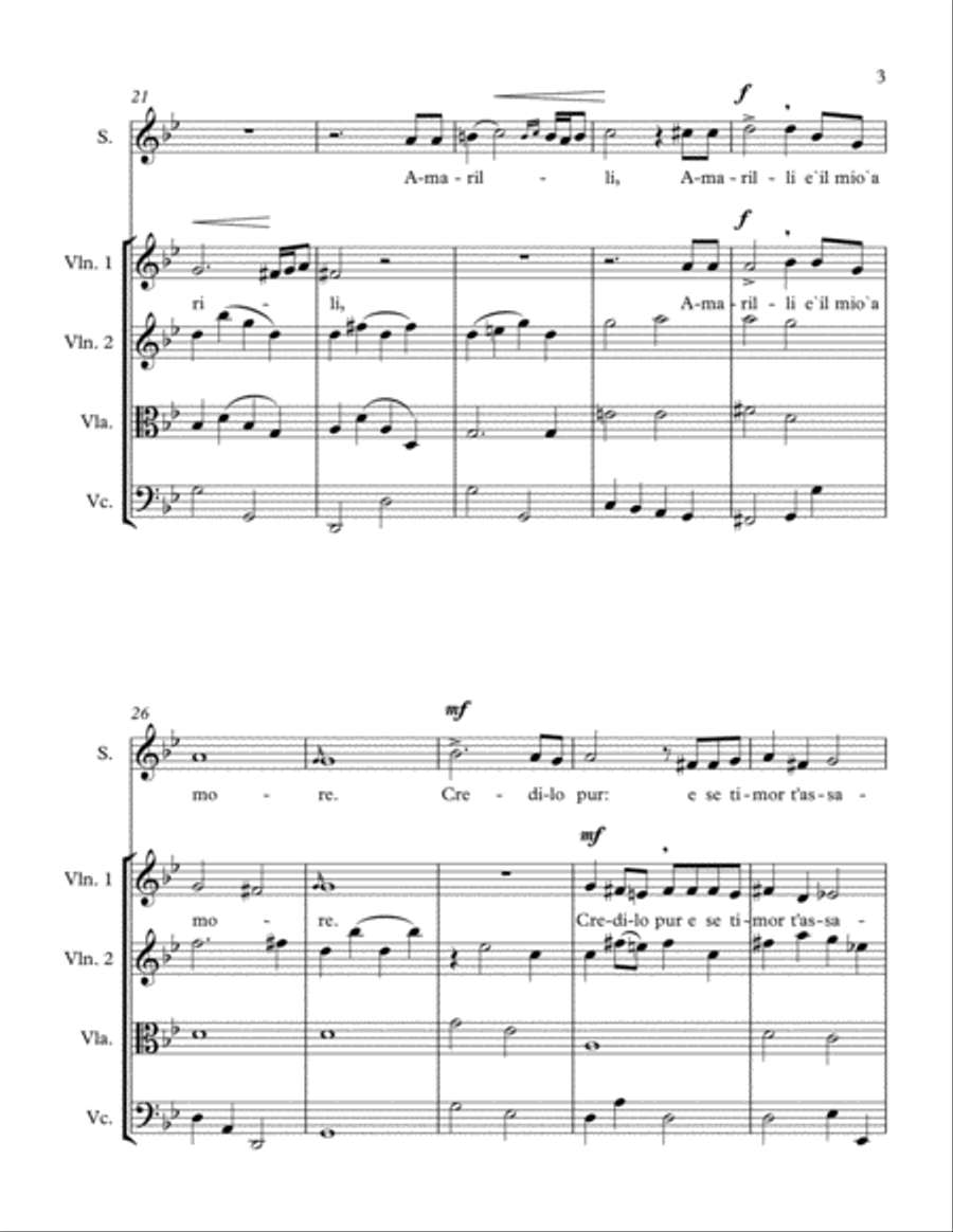 Amarilli, mia bella Chamber Orchestra scores gallery preview page 3
