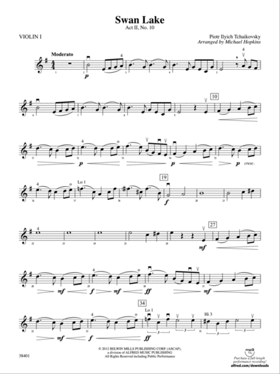 Swan Lake: 1st Violin Swan Lake: 1st Violin String Orchestra scores gallery preview page 1